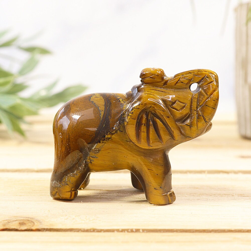 Hand Carved Tiger's Eye Crystal Gemstone Elephant