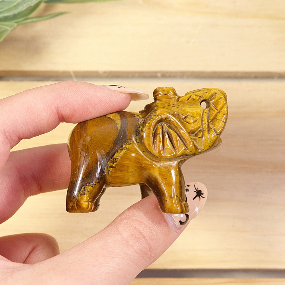 Hand Carved Tiger's Eye Crystal Gemstone Elephant