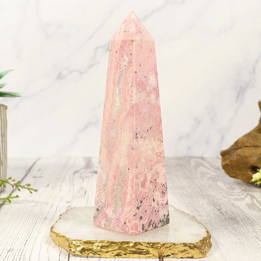 Rhodonite Crystal Obelisk, Perfect Gift for Mother's Day, Valentine's Day. Beautiful Home Décor