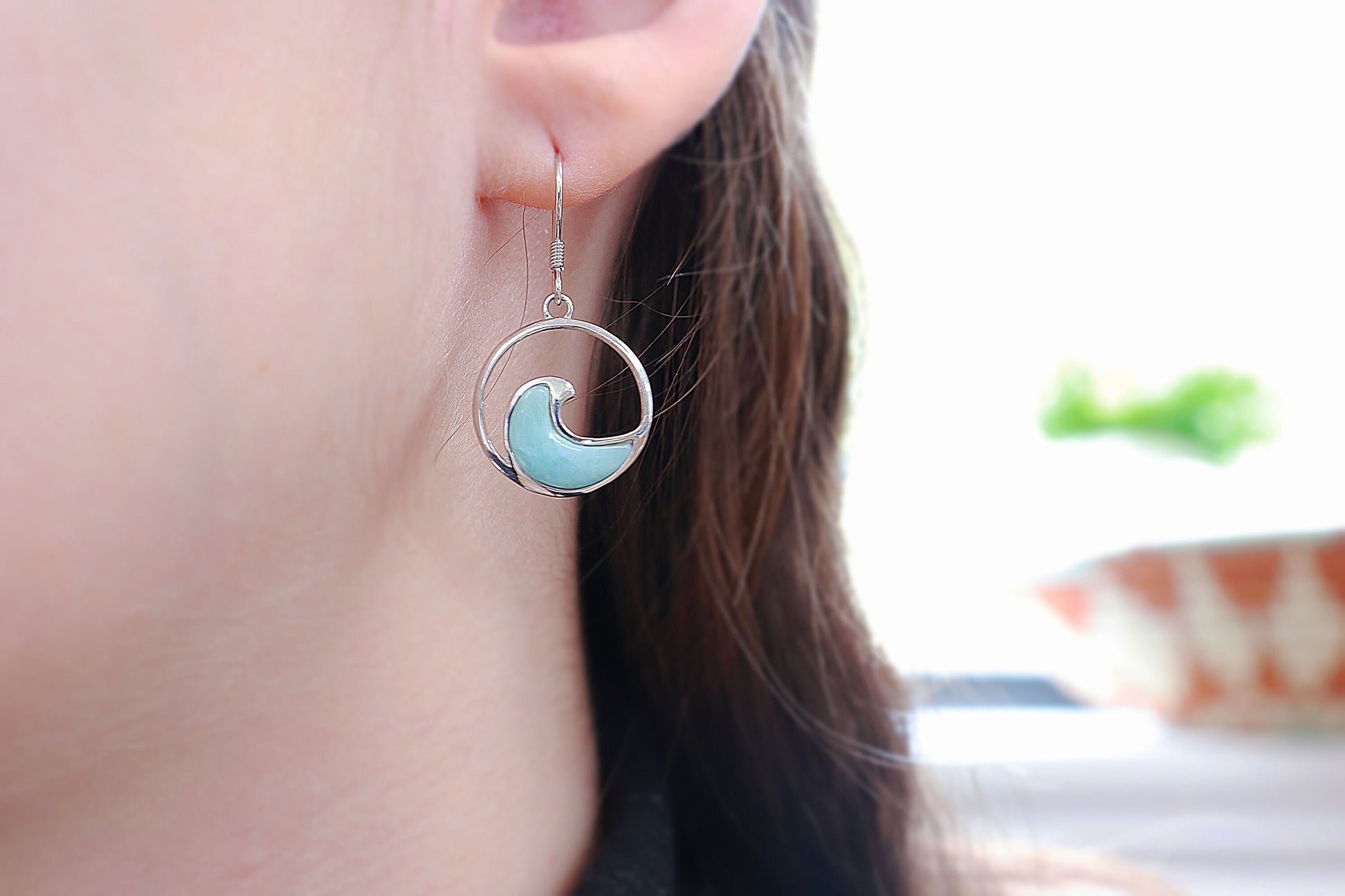 Natural Larimar Earrings, Ocean Wave Earrings, Sterling Silver, Crystal Jewelry, Dangle Earrings, Handmade Jewelry, Gift for Her