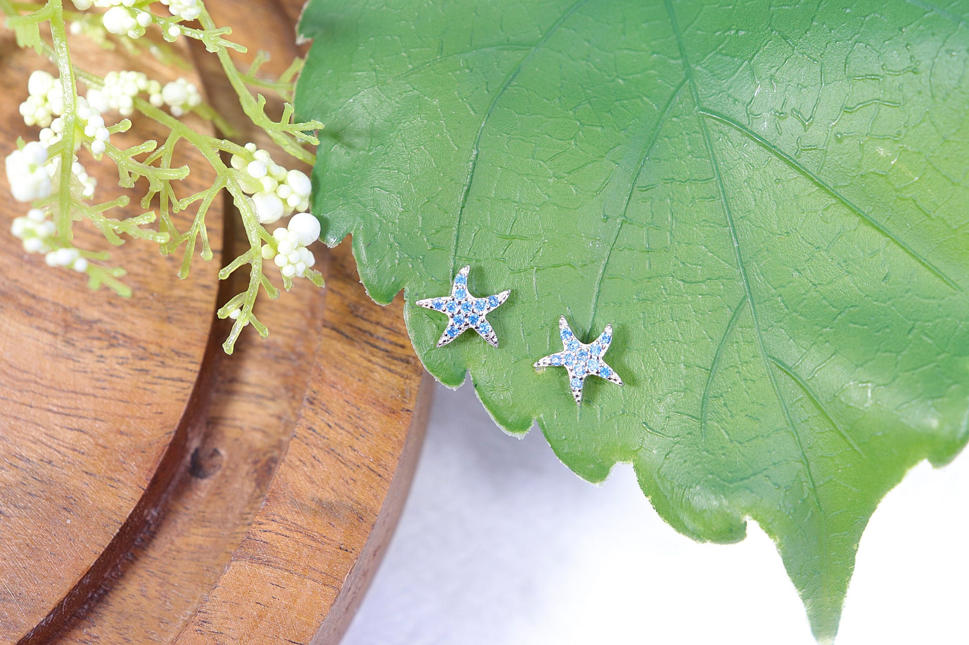 Genuine Blue Topaz Earrings, Sea Star Earrings, Crystal Earrings, Sterling Silver, Starfish Studs, Handmade Jewelry