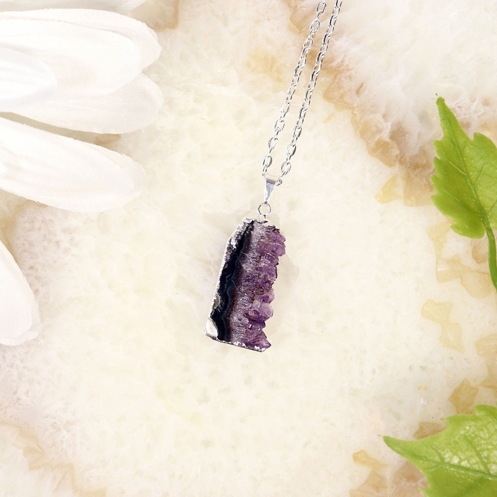 Natural Amethyst Geode Necklace, Calming Crystal for Anxiety & Stress, - SOLD PER PIECE