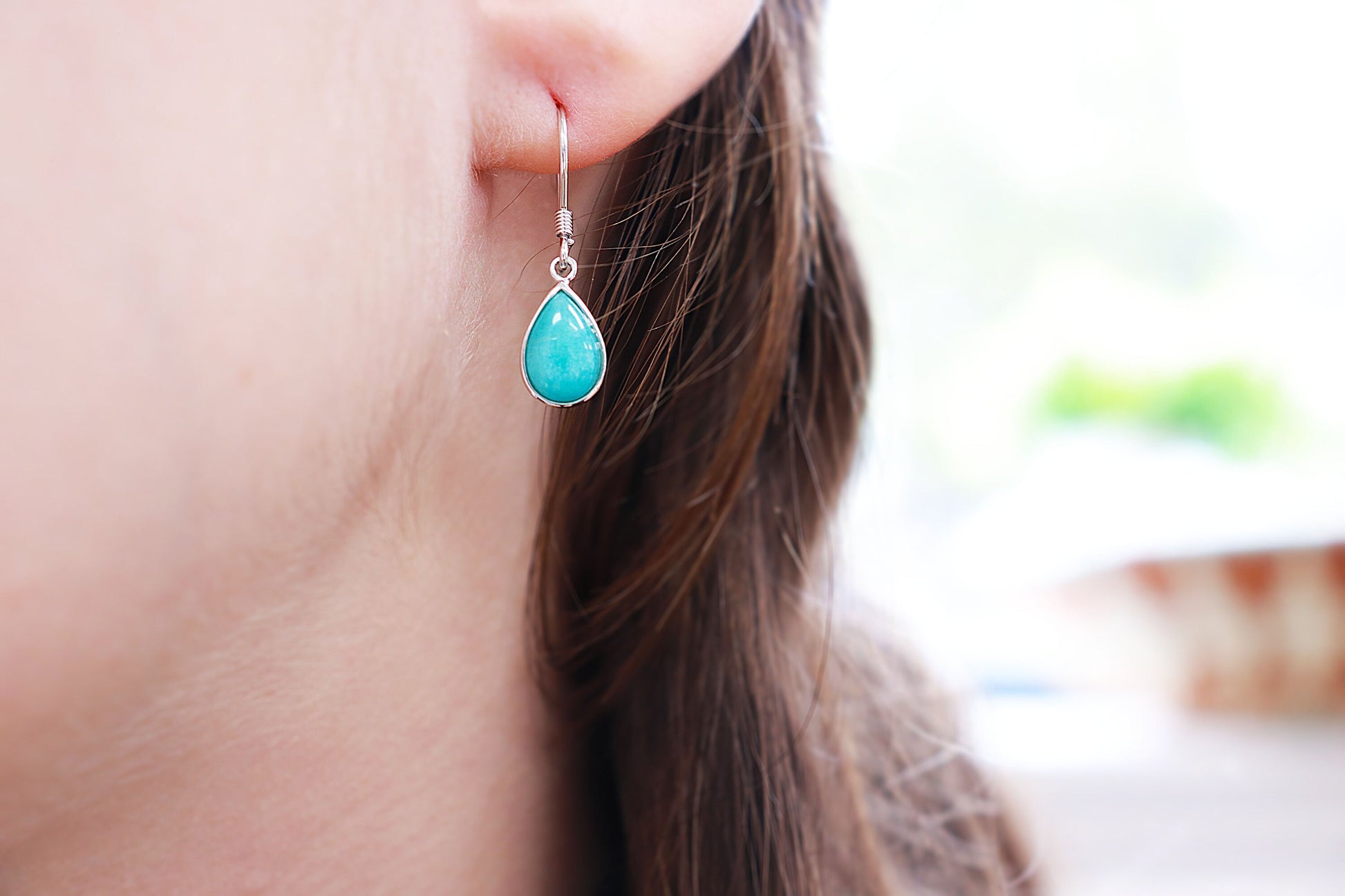 Genuine Amazonite Earrings, Tear Drop Earrings, Crystal Earrings, Sterling Silver, Dangle Earrings