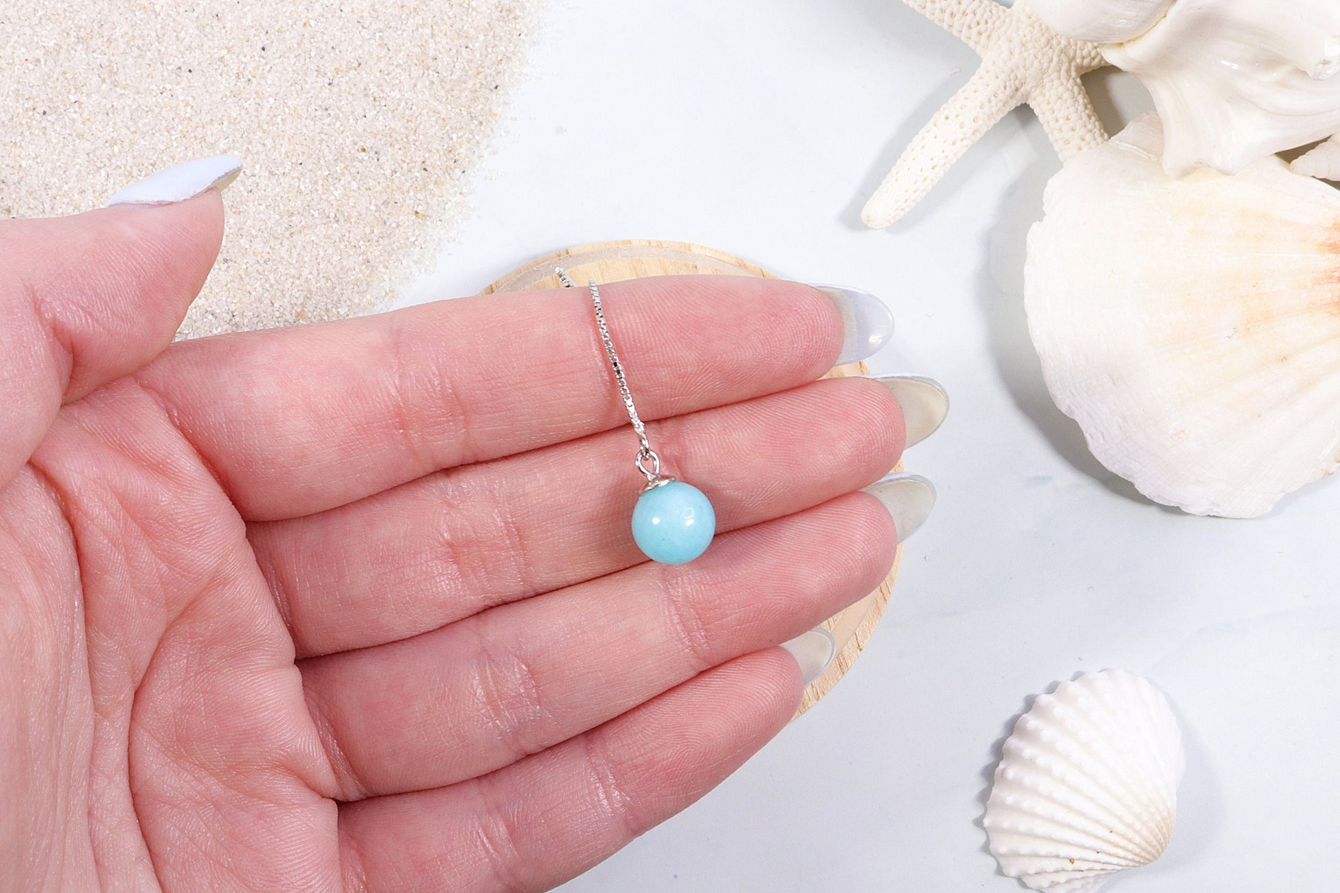 Genuine Amazonite Earrings, Threader Earrings, Crystal Earrings, Sterling Silver, Dangle Earrings, Mindfulness Gift, Inner Peace