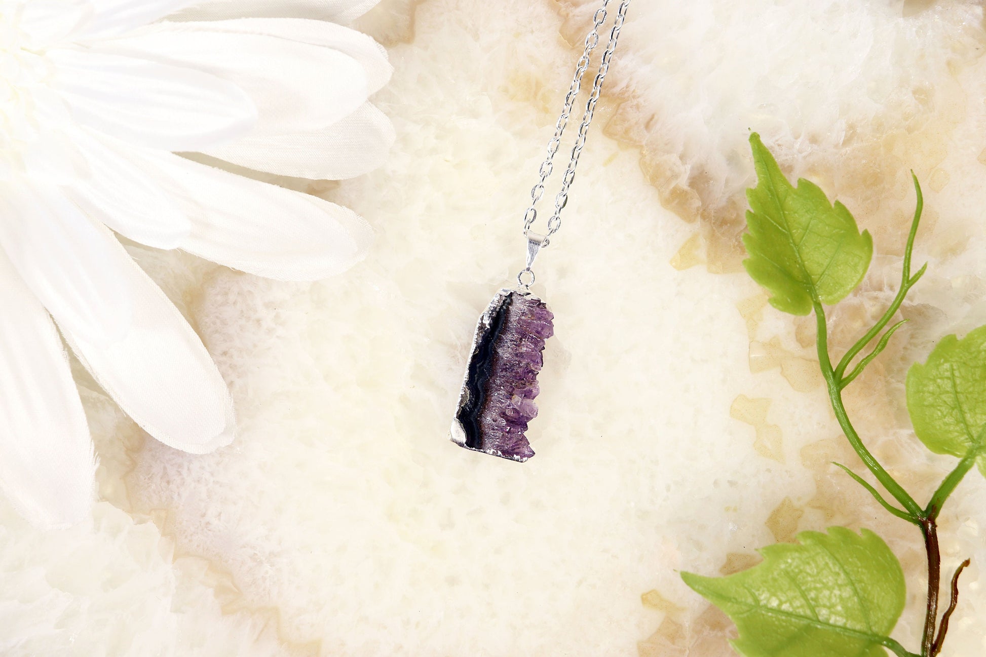 Natural Amethyst Geode Necklace, Calming Crystal for Anxiety & Stress, - SOLD PER PIECE