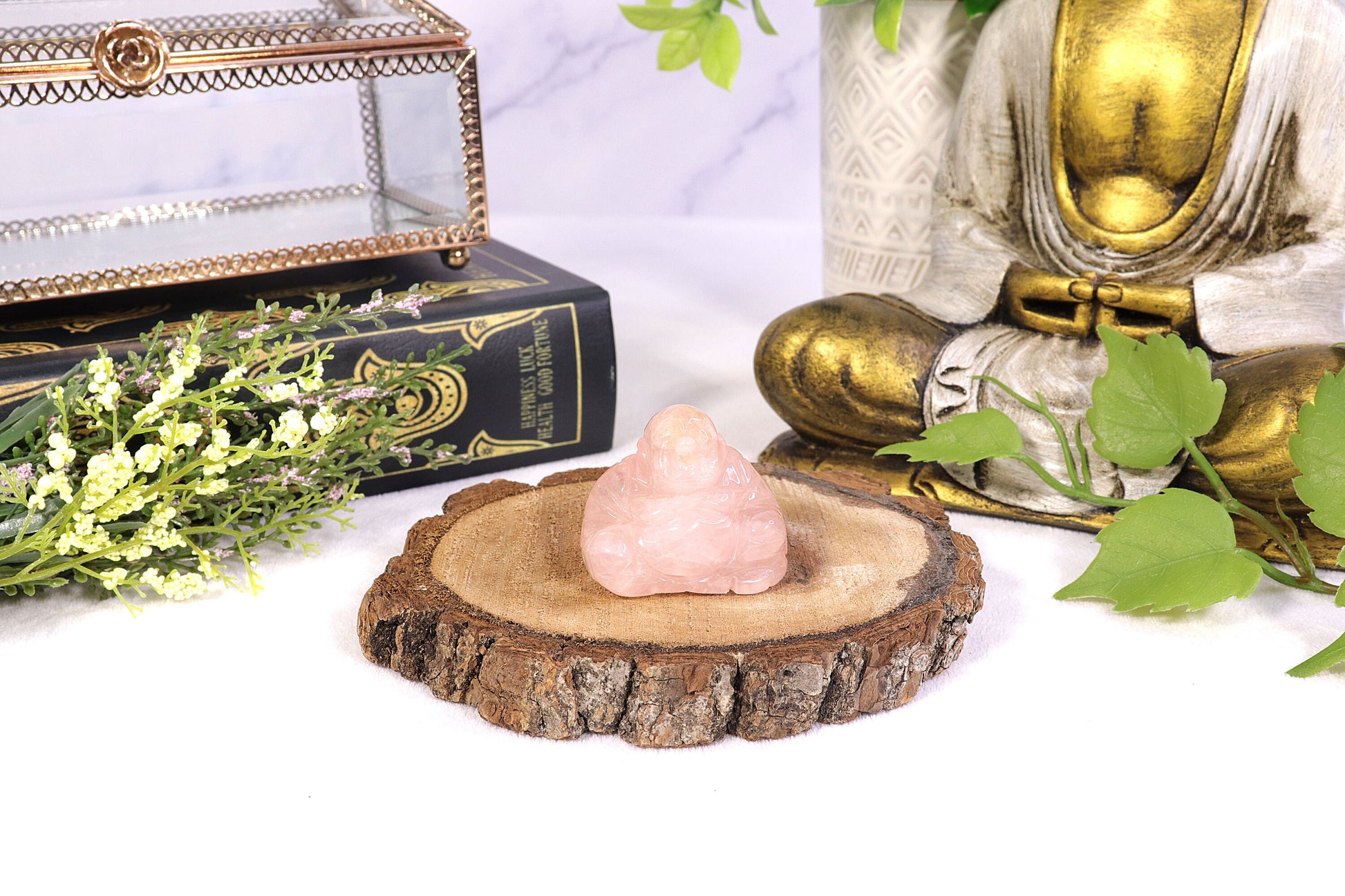 Rose Quartz Happy Buddha Statue, Carved Gemstone Buddha, Heart Chakra, Love Crystal - SOLD PER PIECE