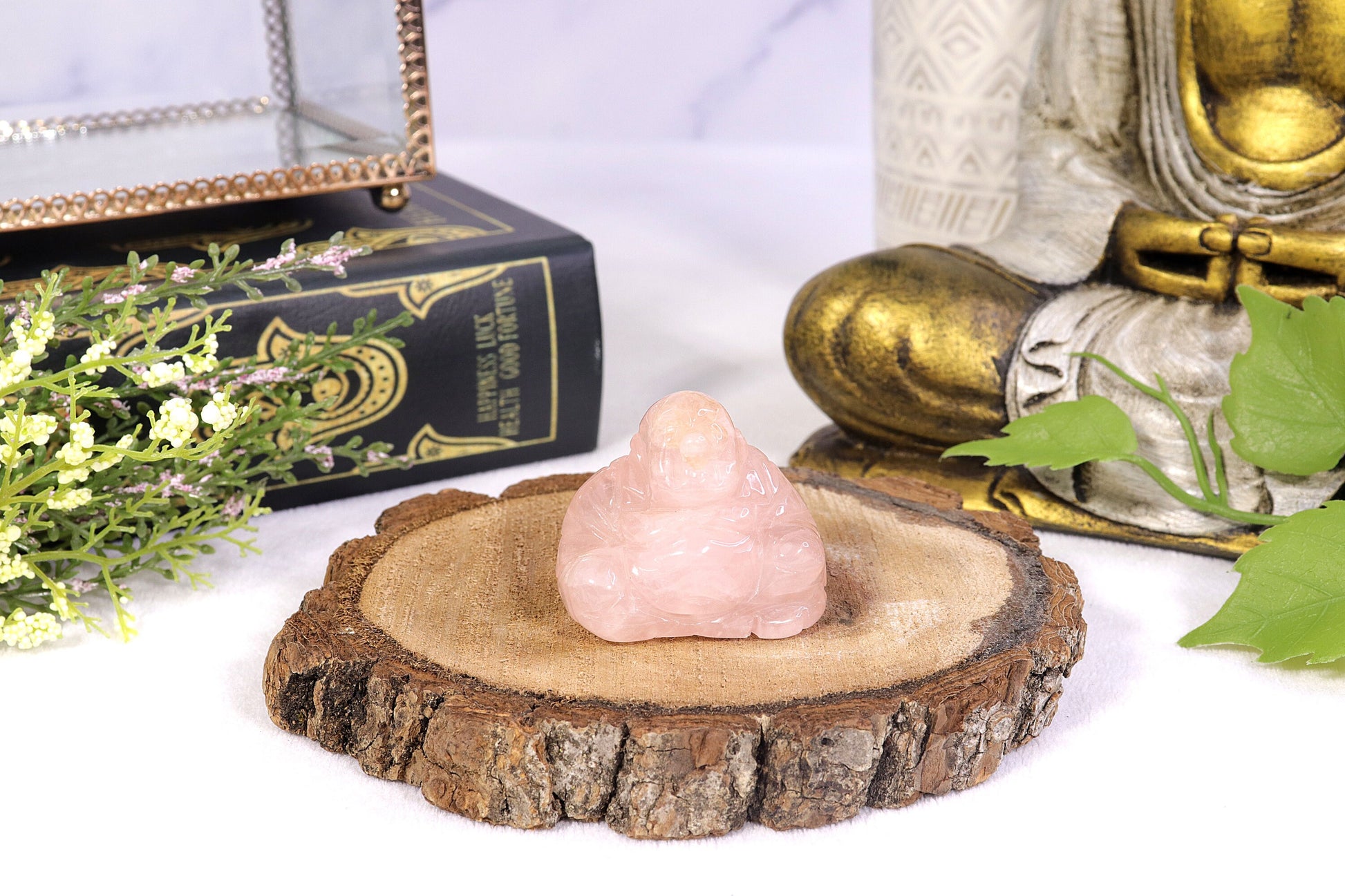 Rose Quartz Happy Buddha Statue, Carved Gemstone Buddha, Heart Chakra, Love Crystal - SOLD PER PIECE