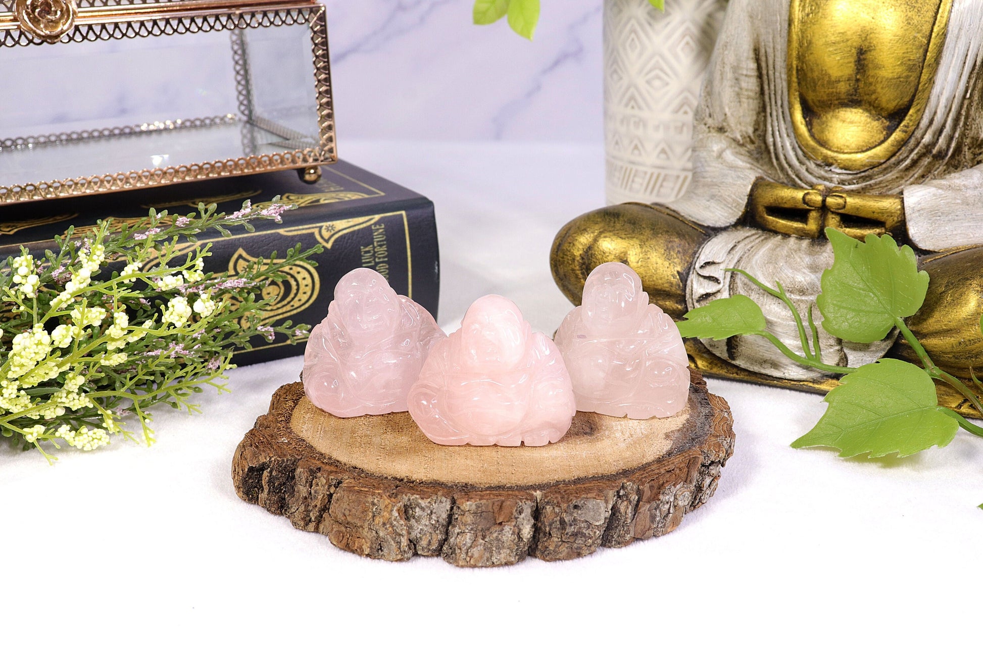 Rose Quartz Happy Buddha Statue, Carved Gemstone Buddha, Heart Chakra, Love Crystal - SOLD PER PIECE