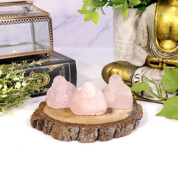 Rose Quartz Happy Buddha Statue, Carved Gemstone Buddha, Heart Chakra, Love Crystal - SOLD PER PIECE