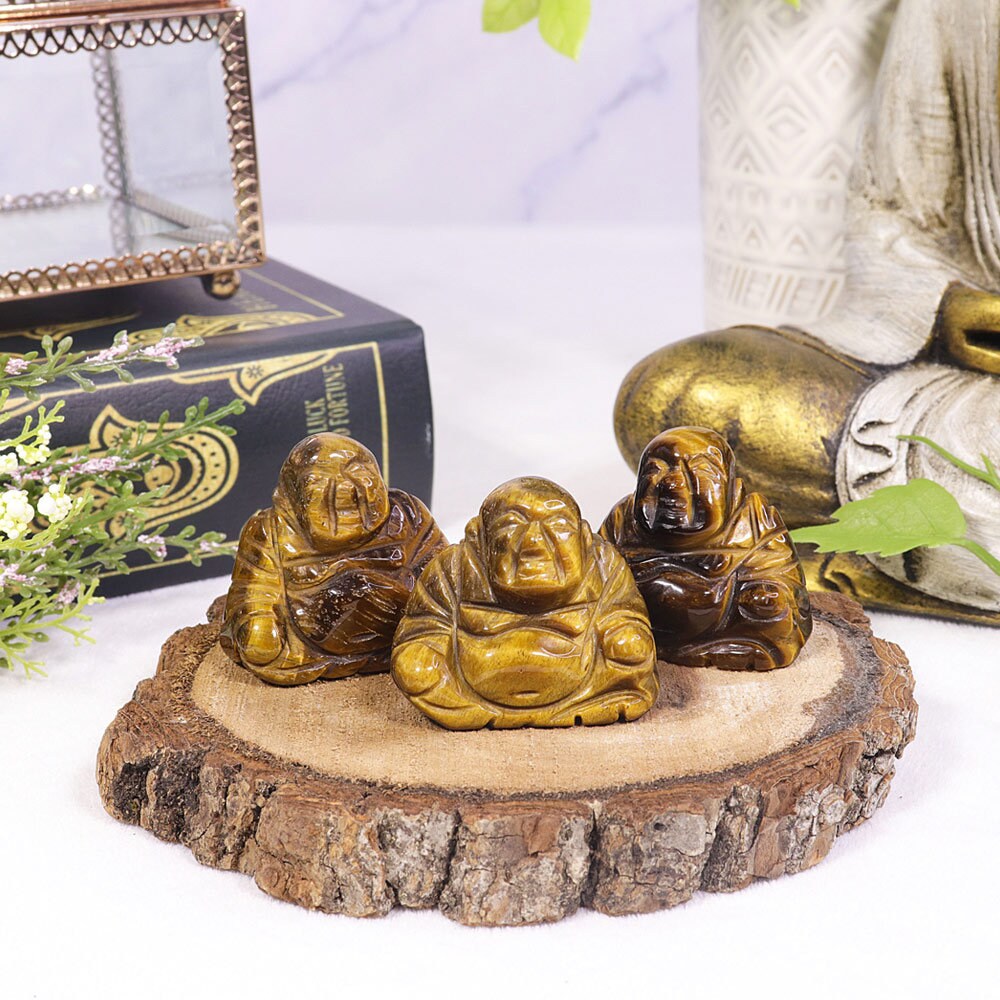 Tiger's Eye Happy Buddha Statue, Healing Carved Gemstone Buddha, Grounding & Protection Crystal - SOLD PER PIECE