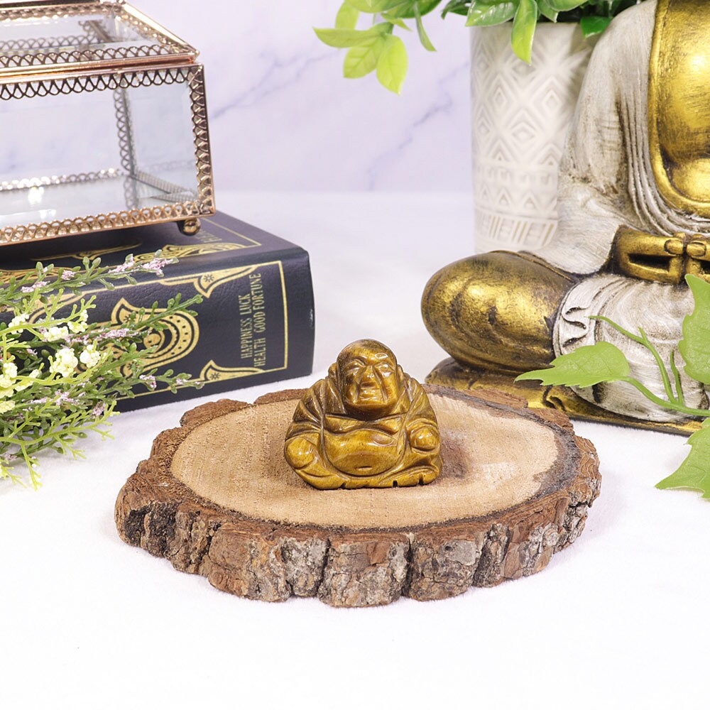 Tiger's Eye Happy Buddha Statue, Healing Carved Gemstone Buddha, Grounding & Protection Crystal - SOLD PER PIECE