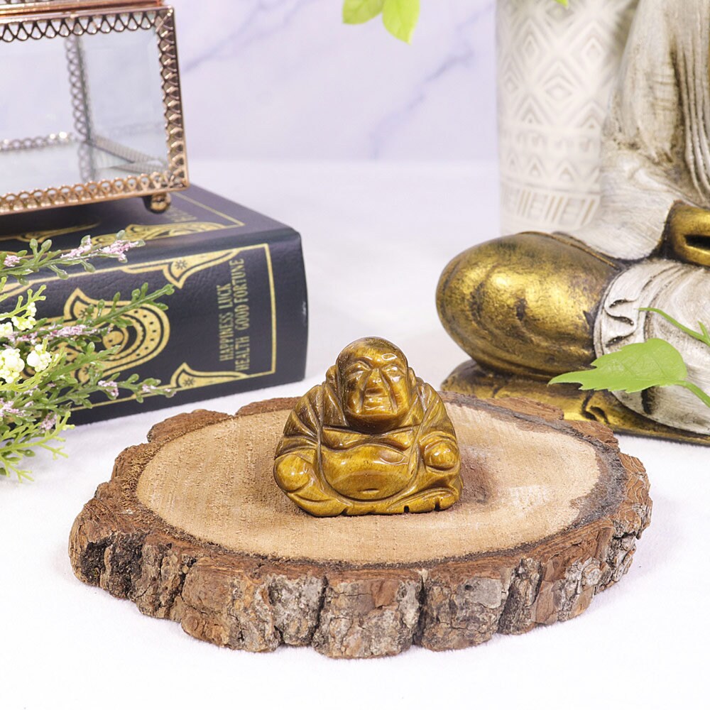 Tiger's Eye Happy Buddha Statue, Healing Carved Gemstone Buddha, Grounding & Protection Crystal - SOLD PER PIECE