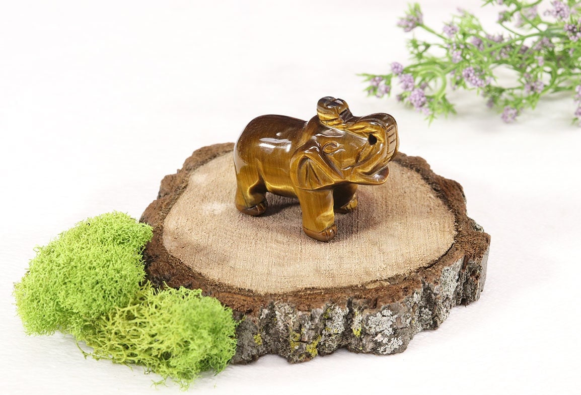 Hand Carved Tiger's Eye Crystal Gemstone Elephant