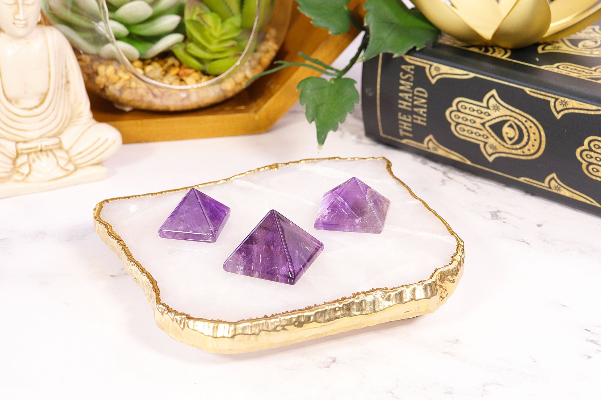 Natural Mini Amethyst Pyramid, Polished Crystal Carving, Gemstone for Anxiety - SET OF ONE