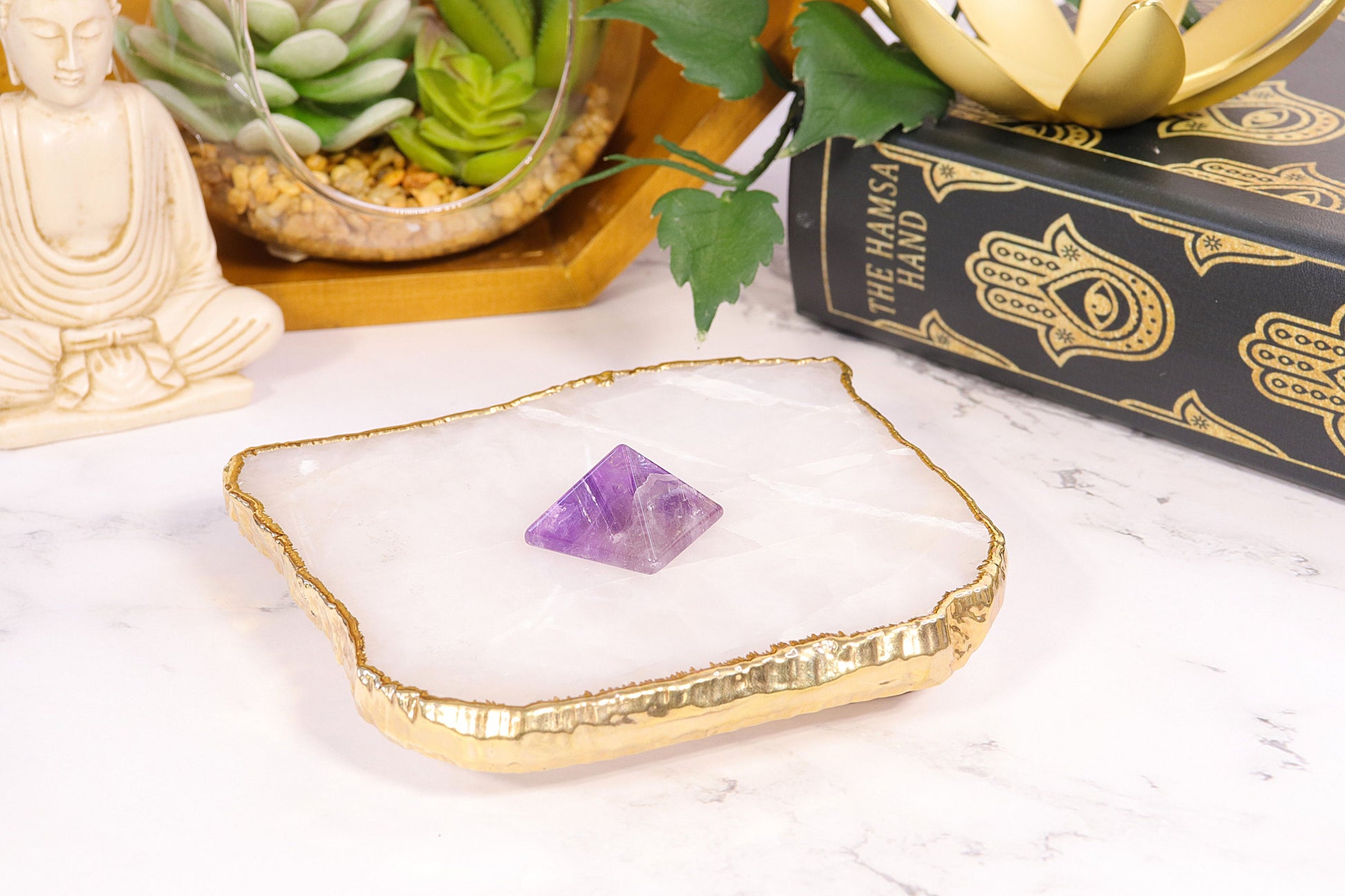 Natural Mini Amethyst Pyramid, Polished Crystal Carving, Gemstone for Anxiety - SET OF ONE