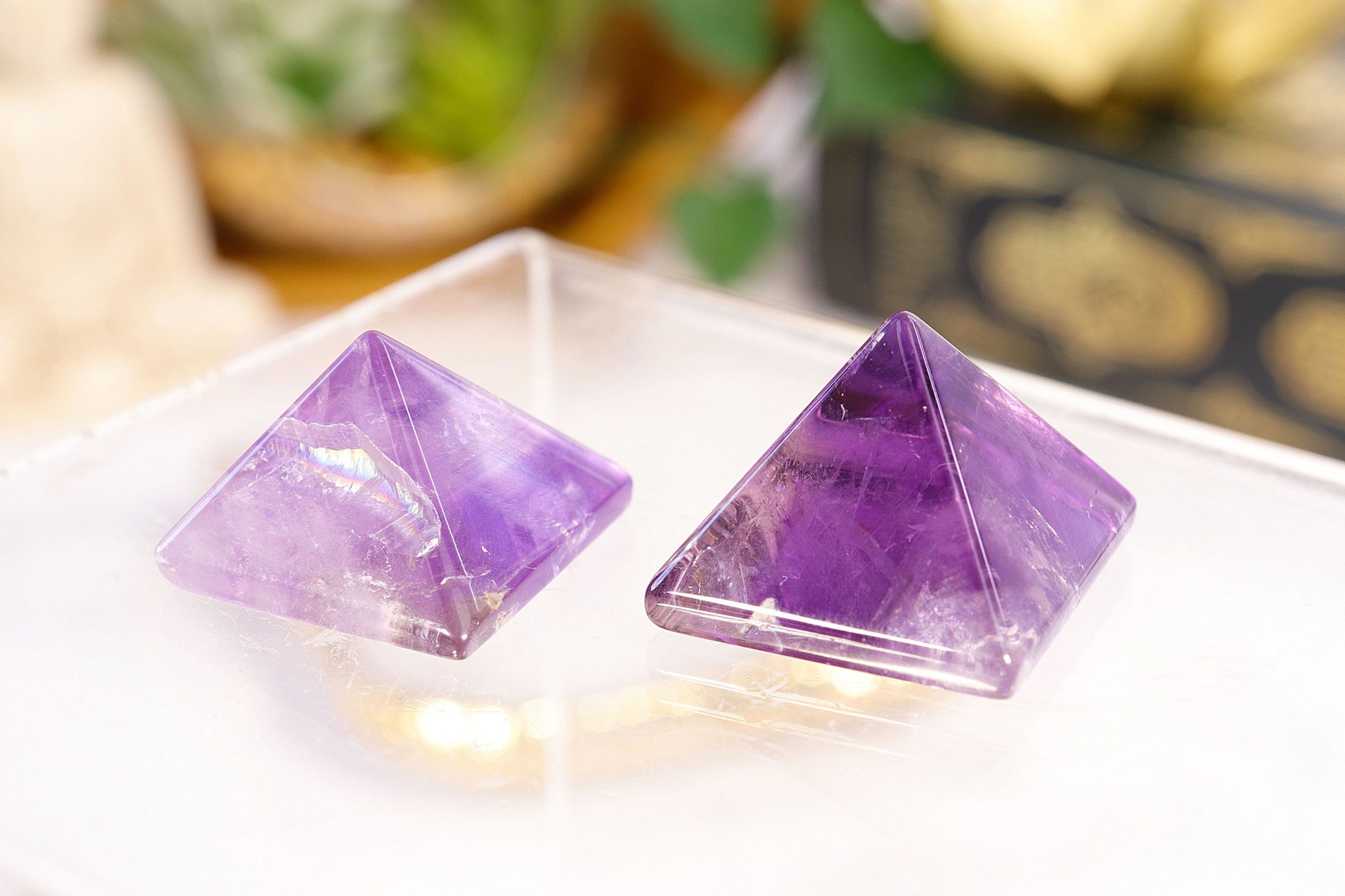 Natural Mini Amethyst Pyramid, Polished Crystal Carving, Gemstone for Anxiety - SET OF ONE