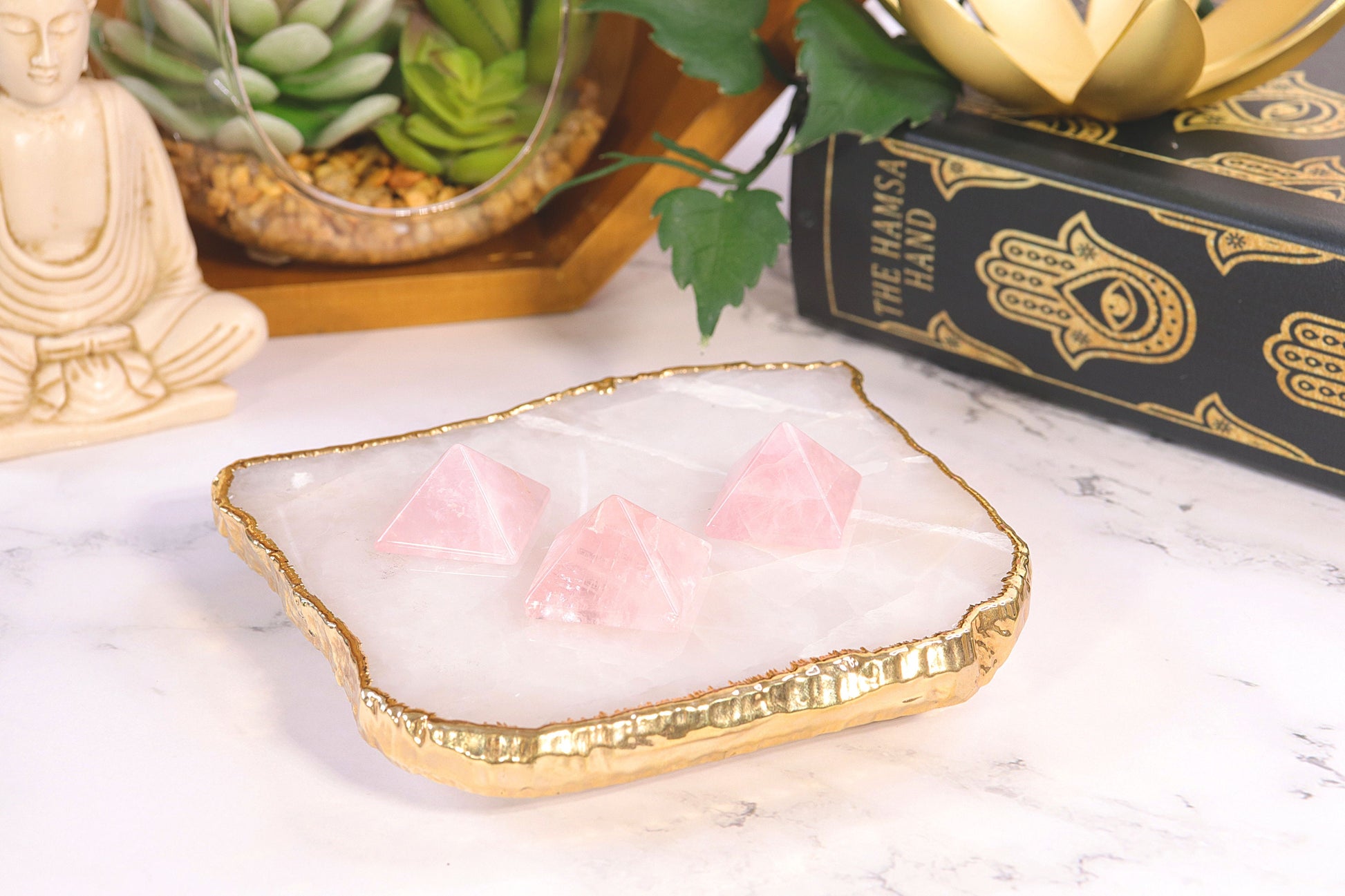 Natural Mini Rose Quartz Pyramid, Polished Crystal Carving, Gemstone for Devotion- SET OF ONE