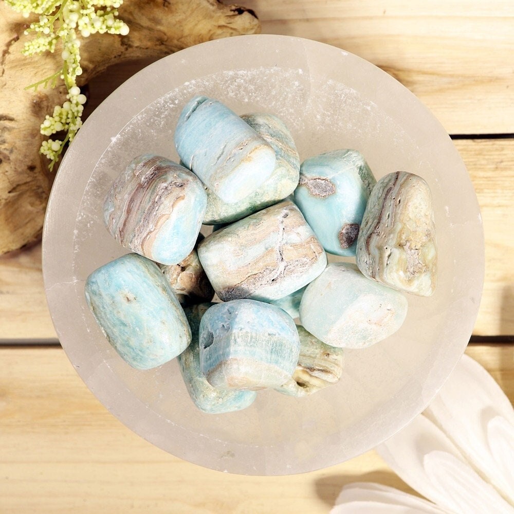 Wholesale Lot of Blue Aragonite Tumbled Stones, Natural Polished Gemstone, Jewelry, DIY, Ethically Sourced