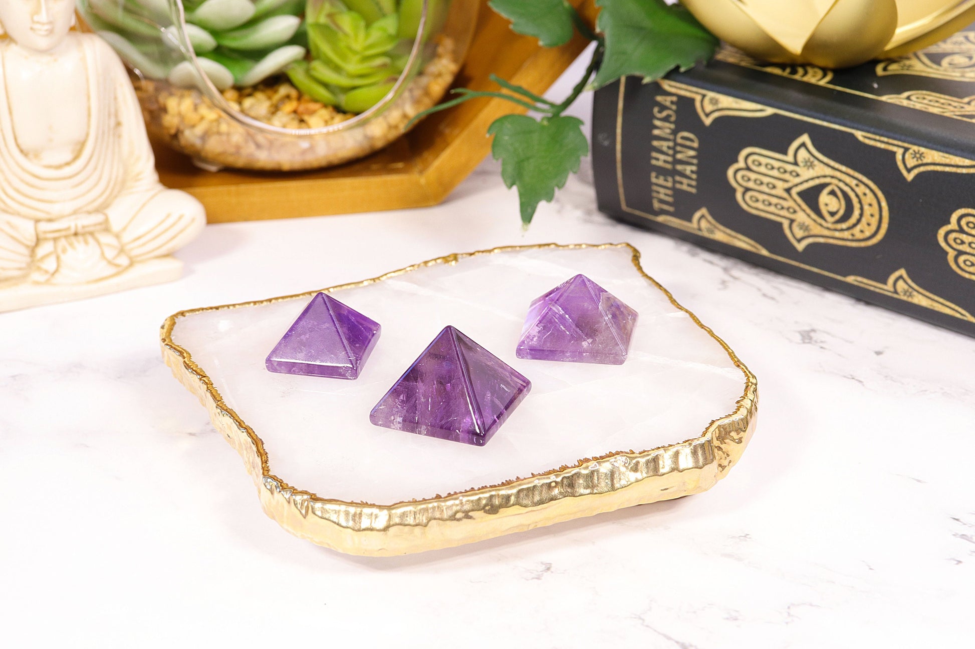 Natural Mini Amethyst Pyramid, Polished Crystal Carving, Gemstone for Anxiety - SET OF ONE