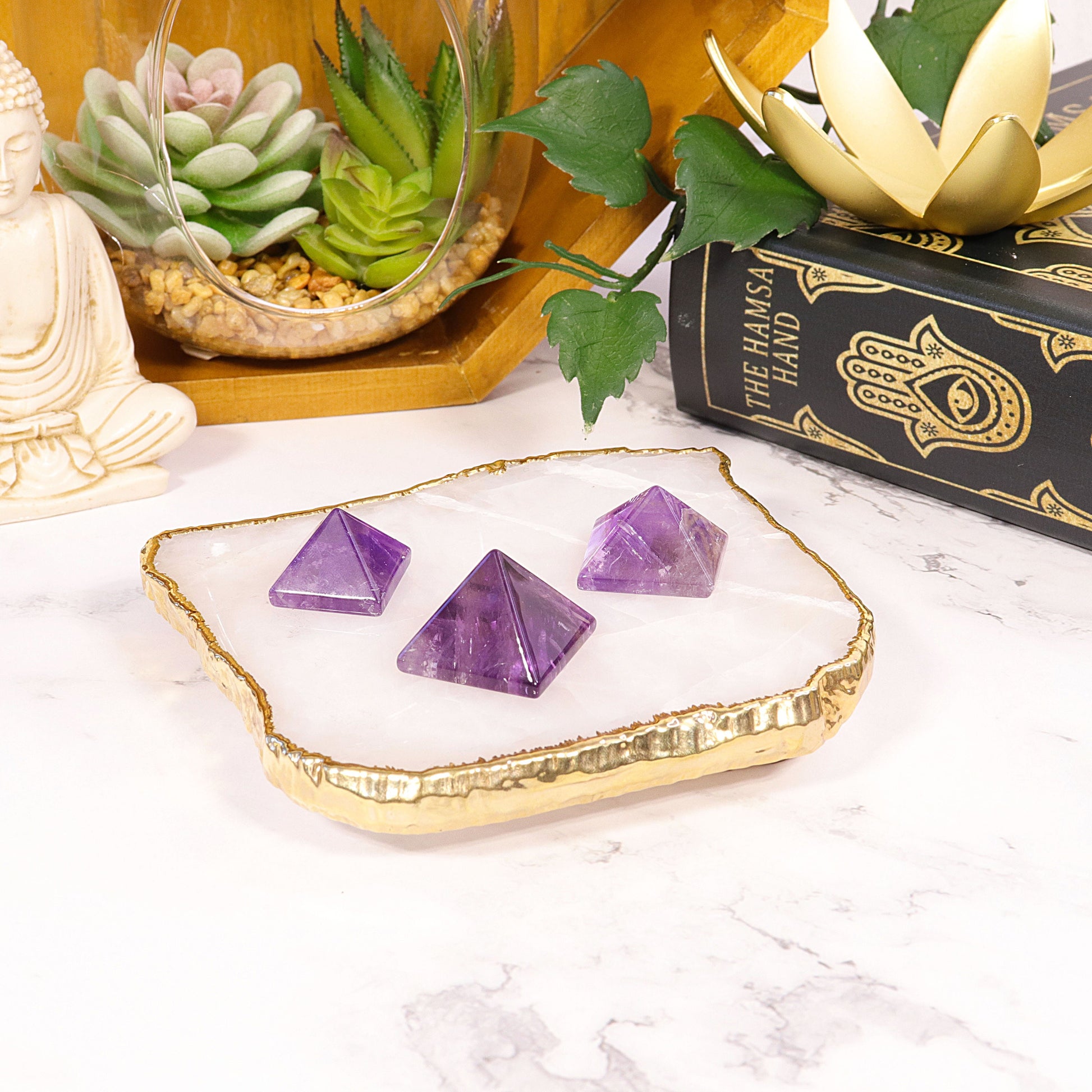 Natural Mini Amethyst Pyramid, Polished Crystal Carving, Gemstone for Anxiety - SET OF ONE