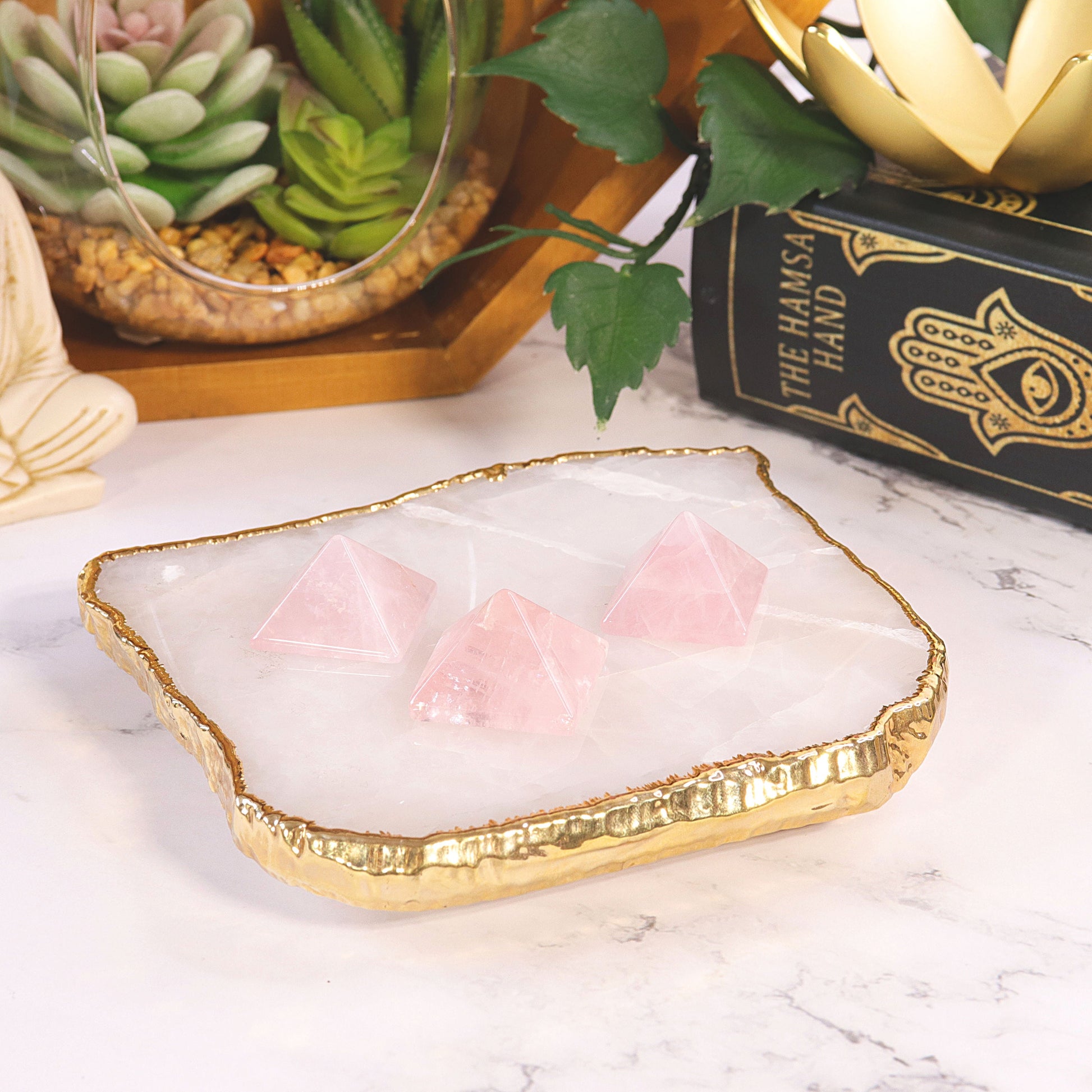 Natural Mini Rose Quartz Pyramid, Polished Crystal Carving, Gemstone for Devotion- SET OF ONE