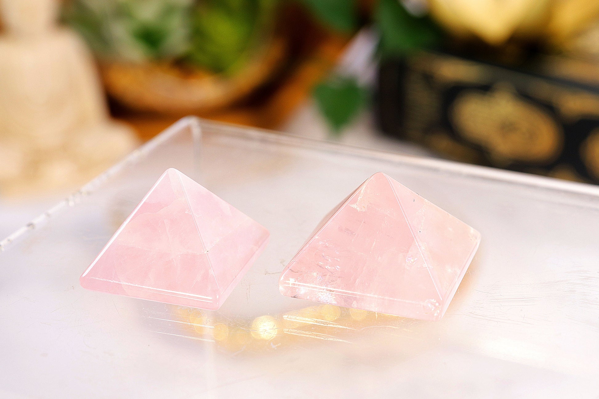 Natural Mini Rose Quartz Pyramid, Polished Crystal Carving, Gemstone for Devotion- SET OF ONE