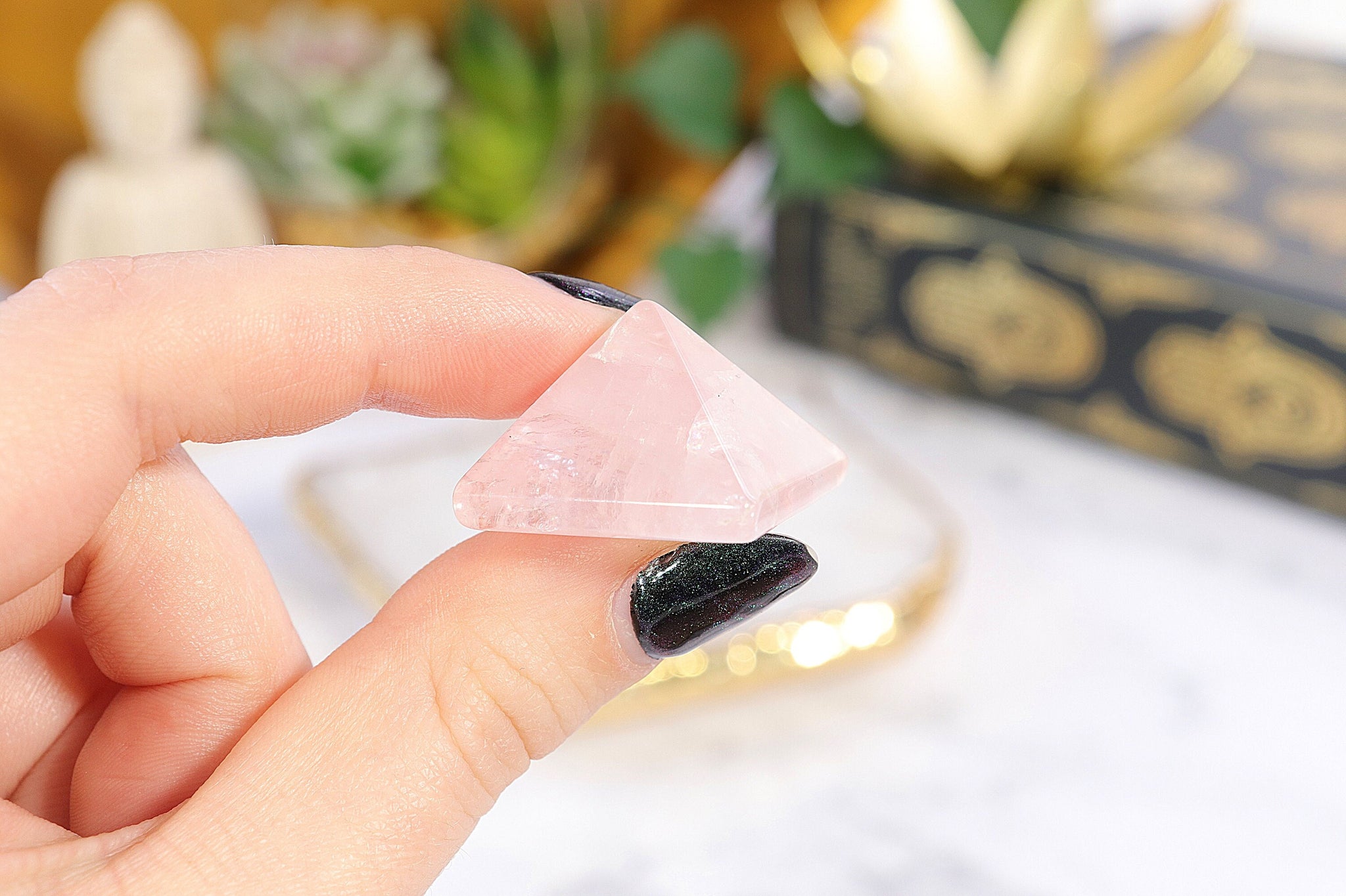 Natural Mini Rose Quartz Pyramid, Polished Crystal Carving, Gemstone for Devotion- SET OF ONE