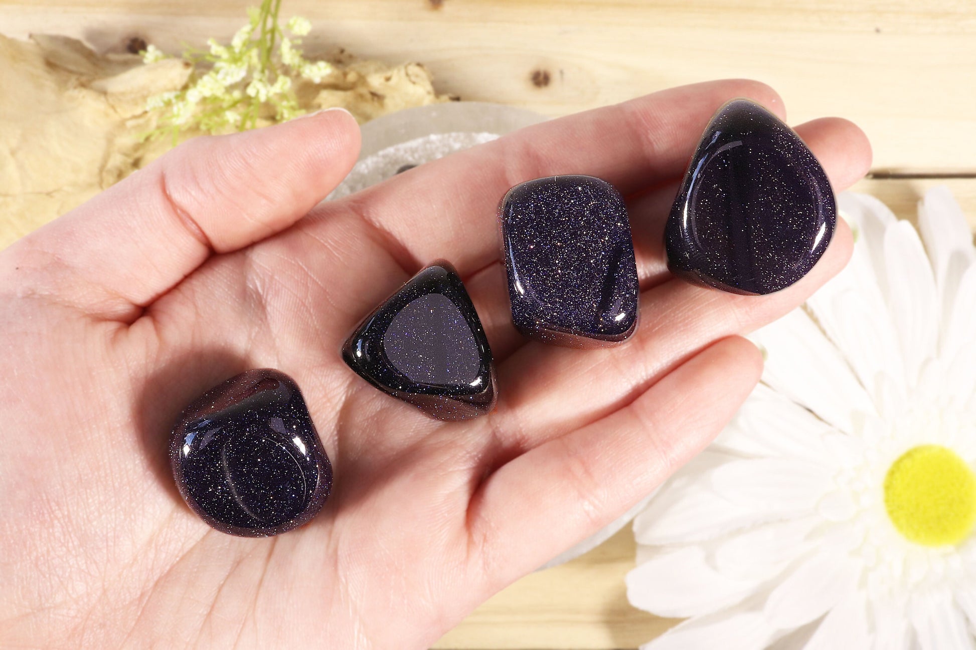 Wholesale Lot of Blue Goldstone Tumble Stones, Sandstone, Natural Polished Gemstone, Jewelry, DIY, Ethically Sourced