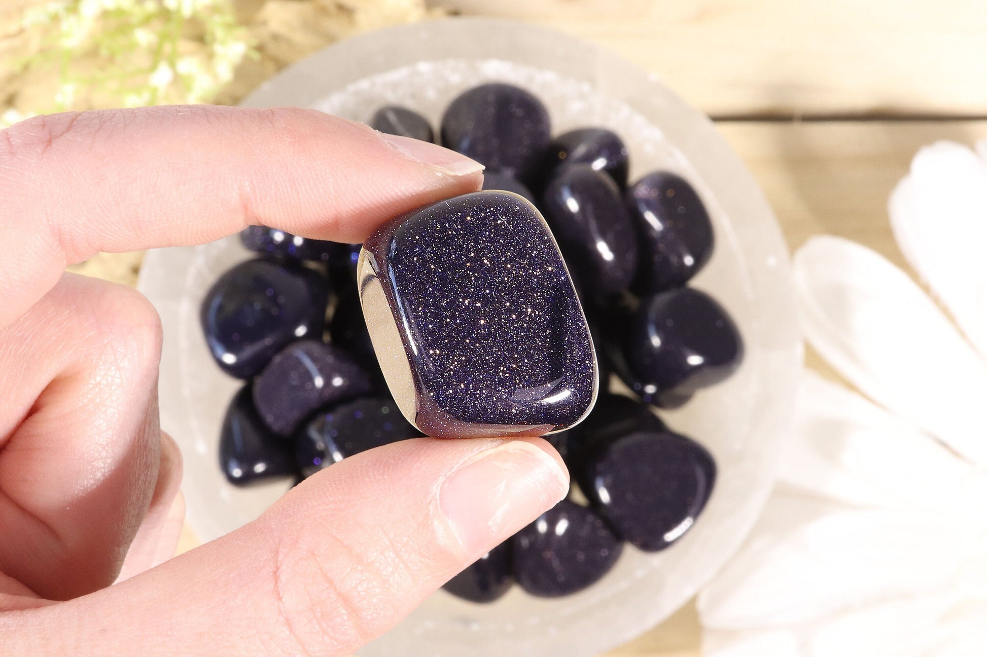 Wholesale Lot of Blue Goldstone Tumble Stones, Sandstone, Natural Polished Gemstone, Jewelry, DIY, Ethically Sourced