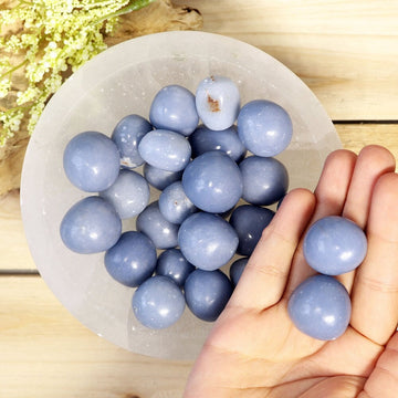 Wholesale Lot of Angelite Tumbled Stones From Peru, Angelite Guiding Crystal for Healing, Pocket size Angelite Gemstones