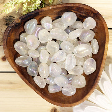 Wholesale Lot of Aura Clear Quartz Tumble Stones, Natural Polished Gemstone, Jewelry, DIY, Ethically Sourced