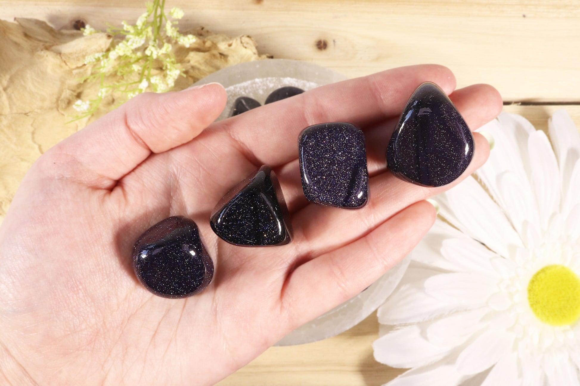 Wholesale Lot of Blue Goldstone Tumble Stones, Sandstone, Natural Polished Gemstone, Jewelry, DIY, Ethically Sourced