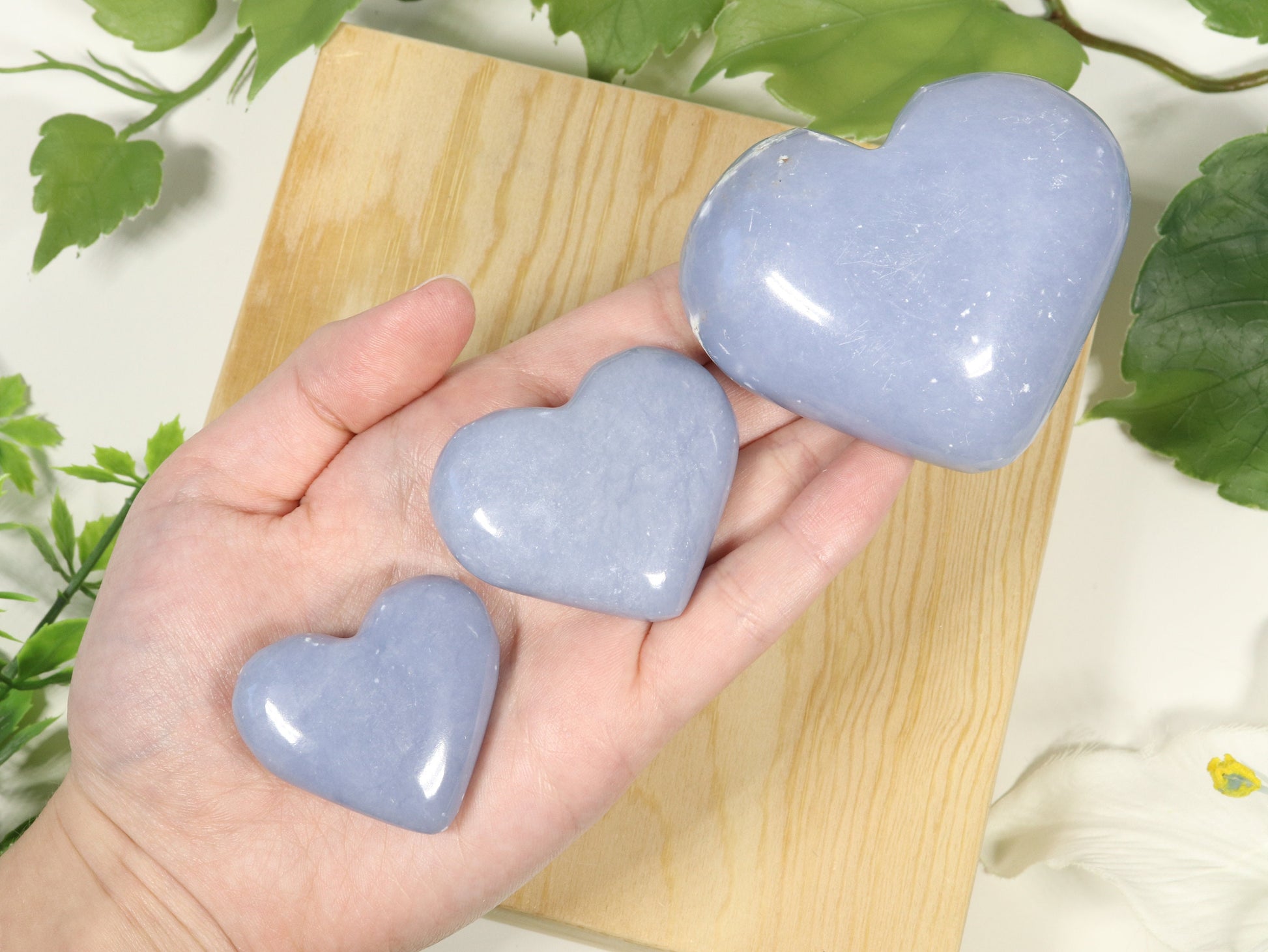 Natural Angelite Hearts, Angelite Guiding Crystal for Healing