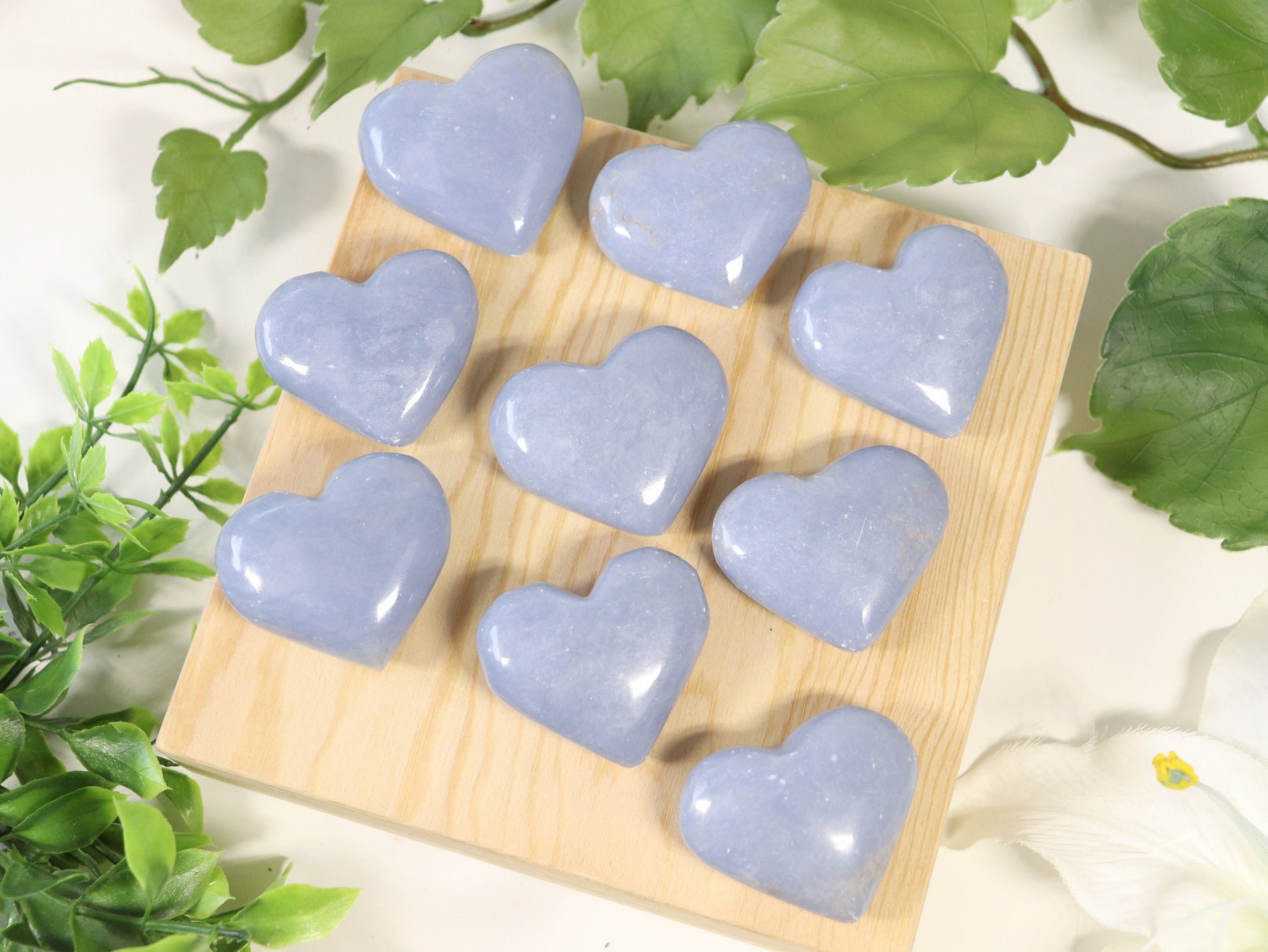 Natural Angelite Hearts, Angelite Guiding Crystal for Healing