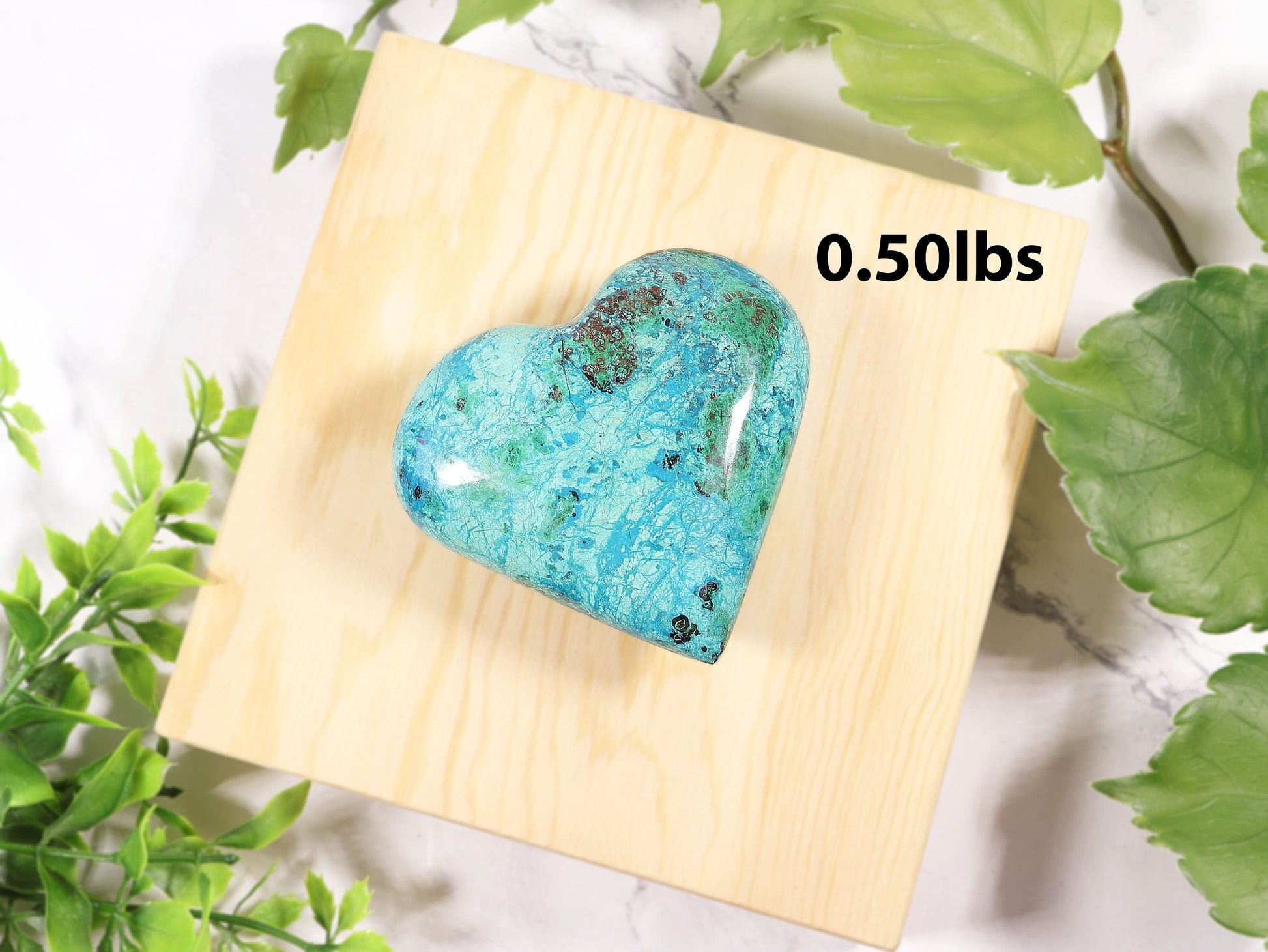 Natural Chrysocolla Crystal Heart, Natural Polished Gemstone, Ethically Sourced