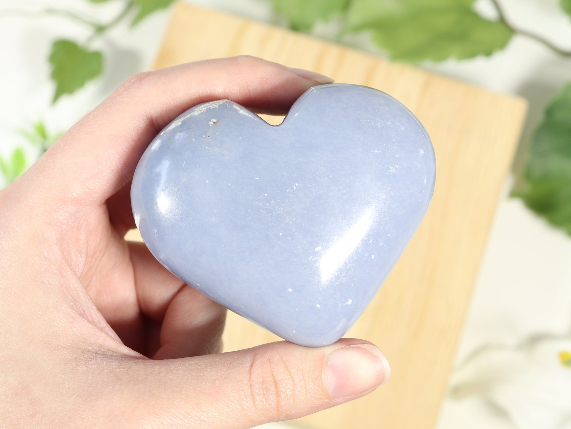 Natural Angelite Hearts, Angelite Guiding Crystal for Healing