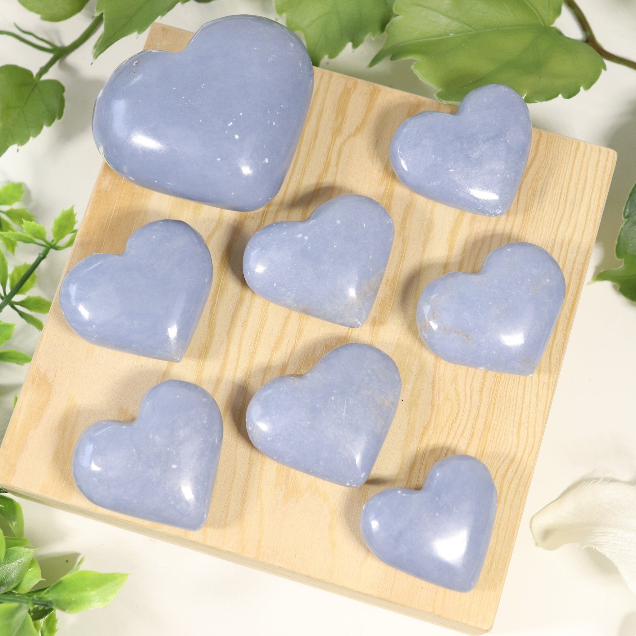 Natural Angelite Hearts, Angelite Guiding Crystal for Healing