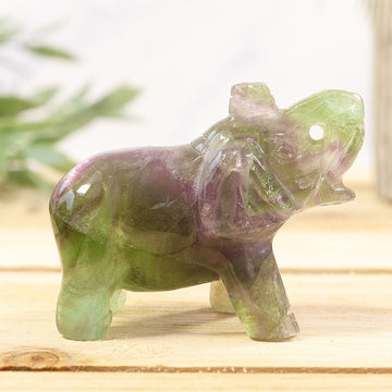 Hand Carved Fluorite Crystal Gemstone Elephant