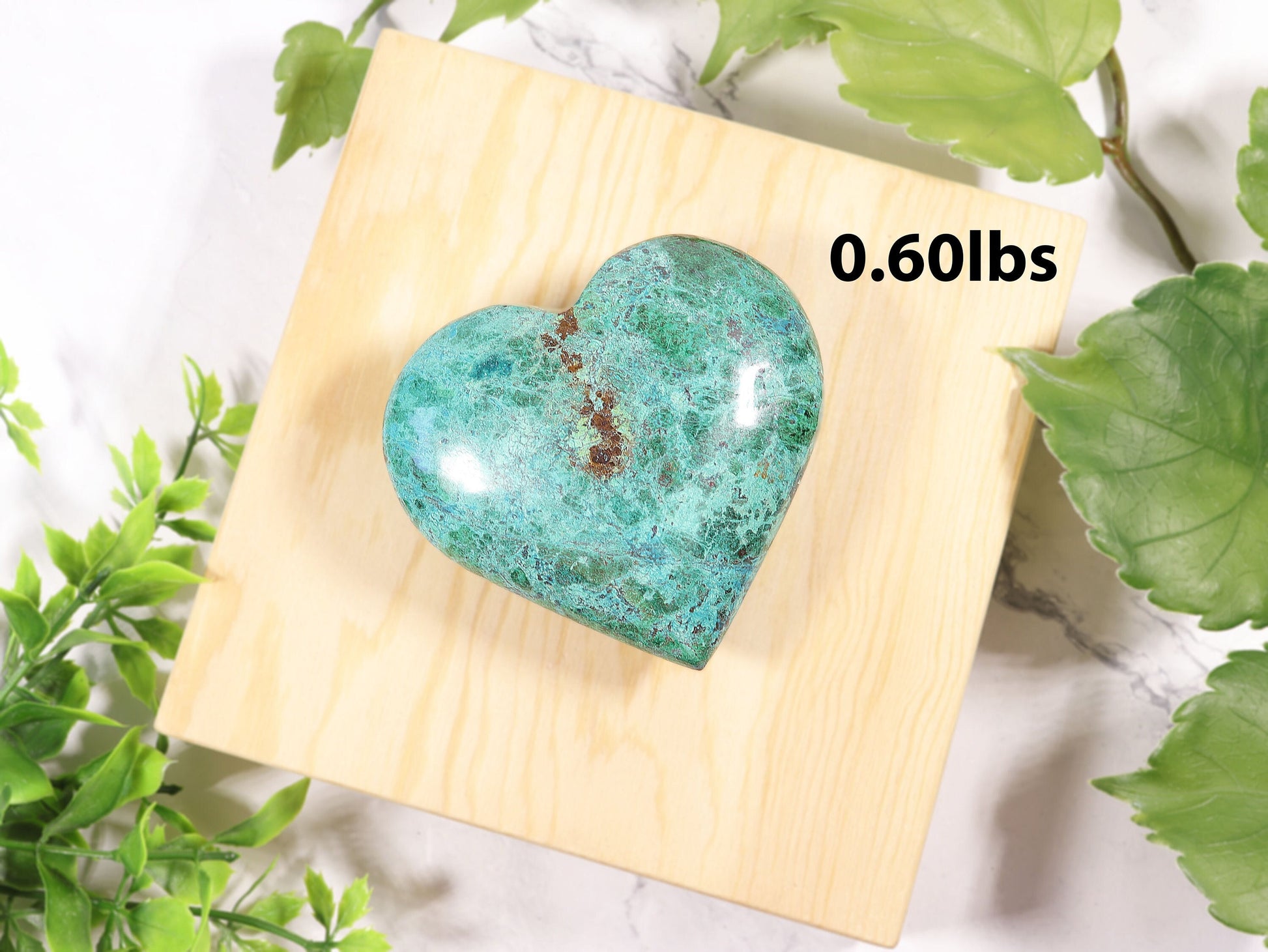 Natural Chrysocolla Crystal Heart, Natural Polished Gemstone, Ethically Sourced