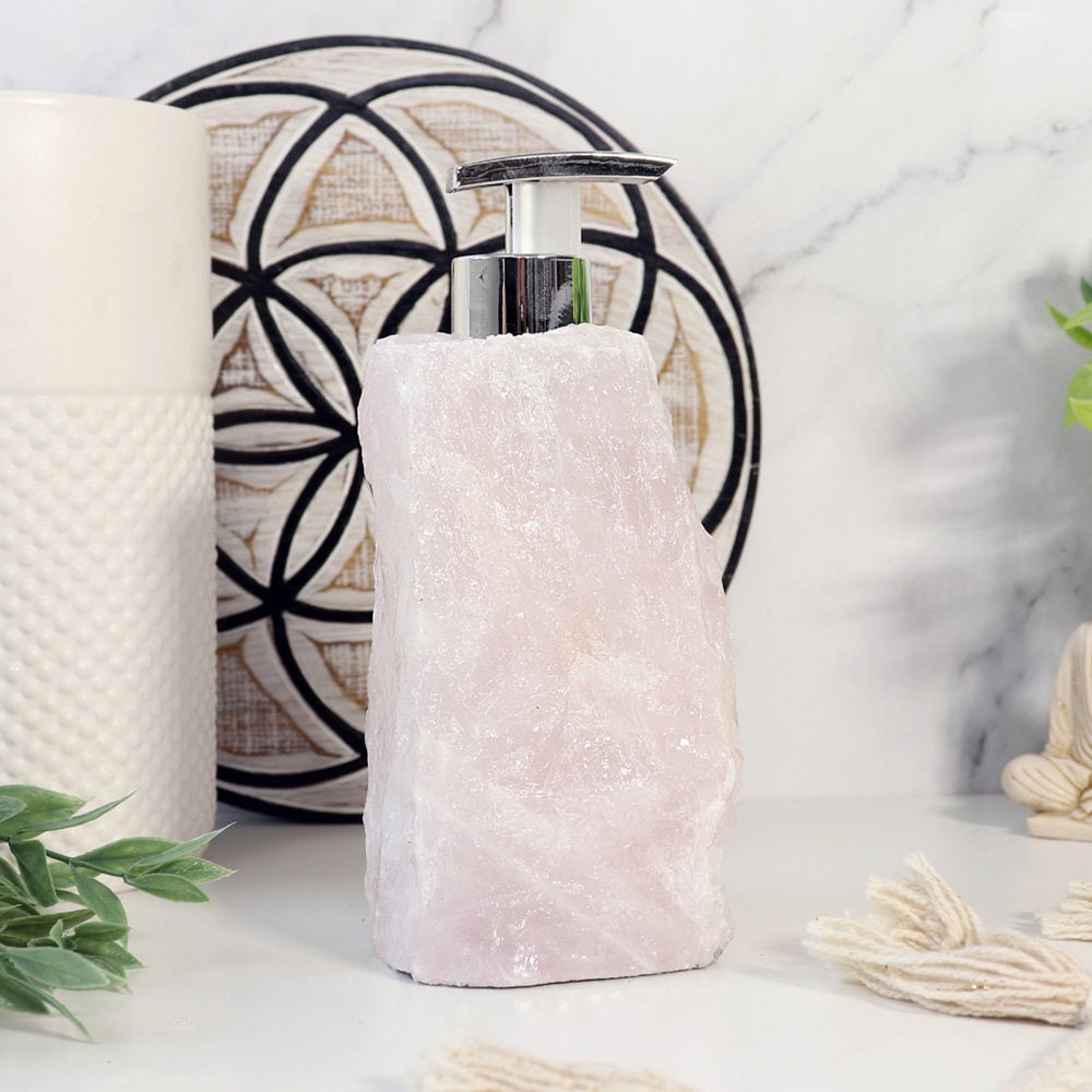 Rose Quartz Soap Dispenser, Self Love Stone, Bathroom Decor, Christmas Gift for Anyone, Ethically Sourced