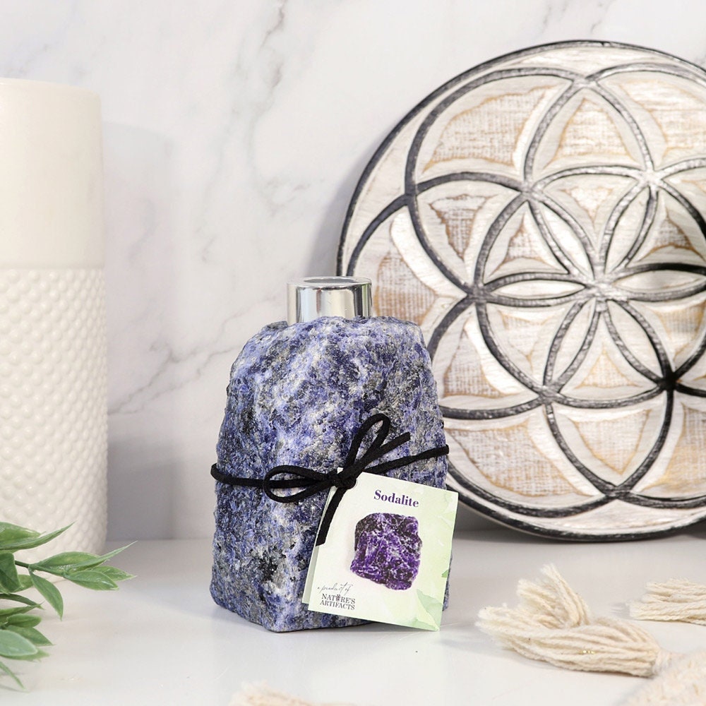 Sodalite Diffuser with Reed Sticks & Diffuser Oil, Perfect Christmas Present, Communication, Awareness, Stress Reliever, Ethically Sourced