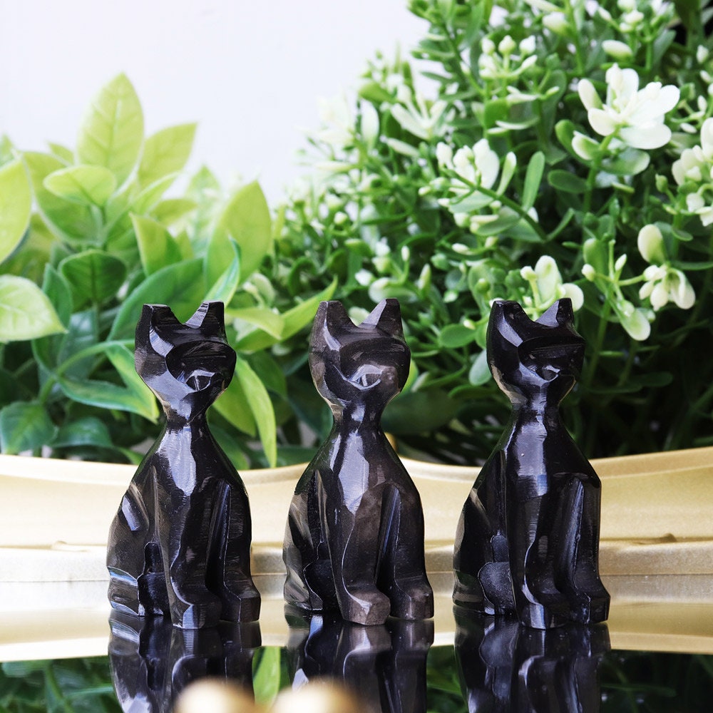 Black Obsidian Cat, Obsidian Polished Crystal, Cat Statue, Ethically Sourced, Black Cat, Wholesale Obsidian Cats