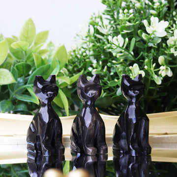 Black Obsidian Cat, Obsidian Polished Crystal, Cat Statue, Ethically Sourced, Black Cat, Wholesale Obsidian Cats