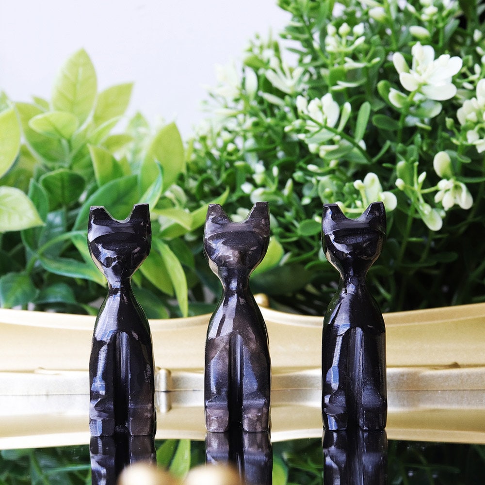 Black Obsidian Cat, Obsidian Polished Crystal, Cat Statue, Ethically Sourced, Black Cat, Wholesale Obsidian Cats