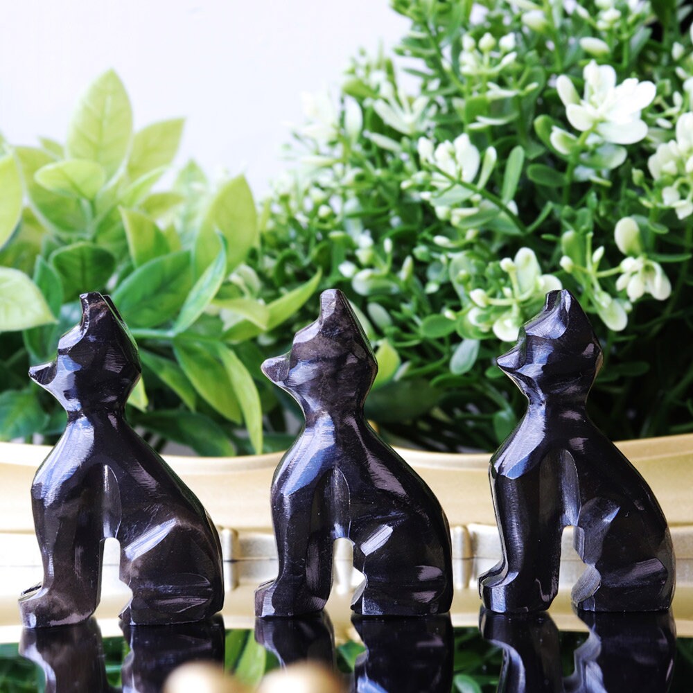 Black Obsidian Cat, Obsidian Polished Crystal, Cat Statue, Ethically Sourced, Black Cat, Wholesale Obsidian Cats