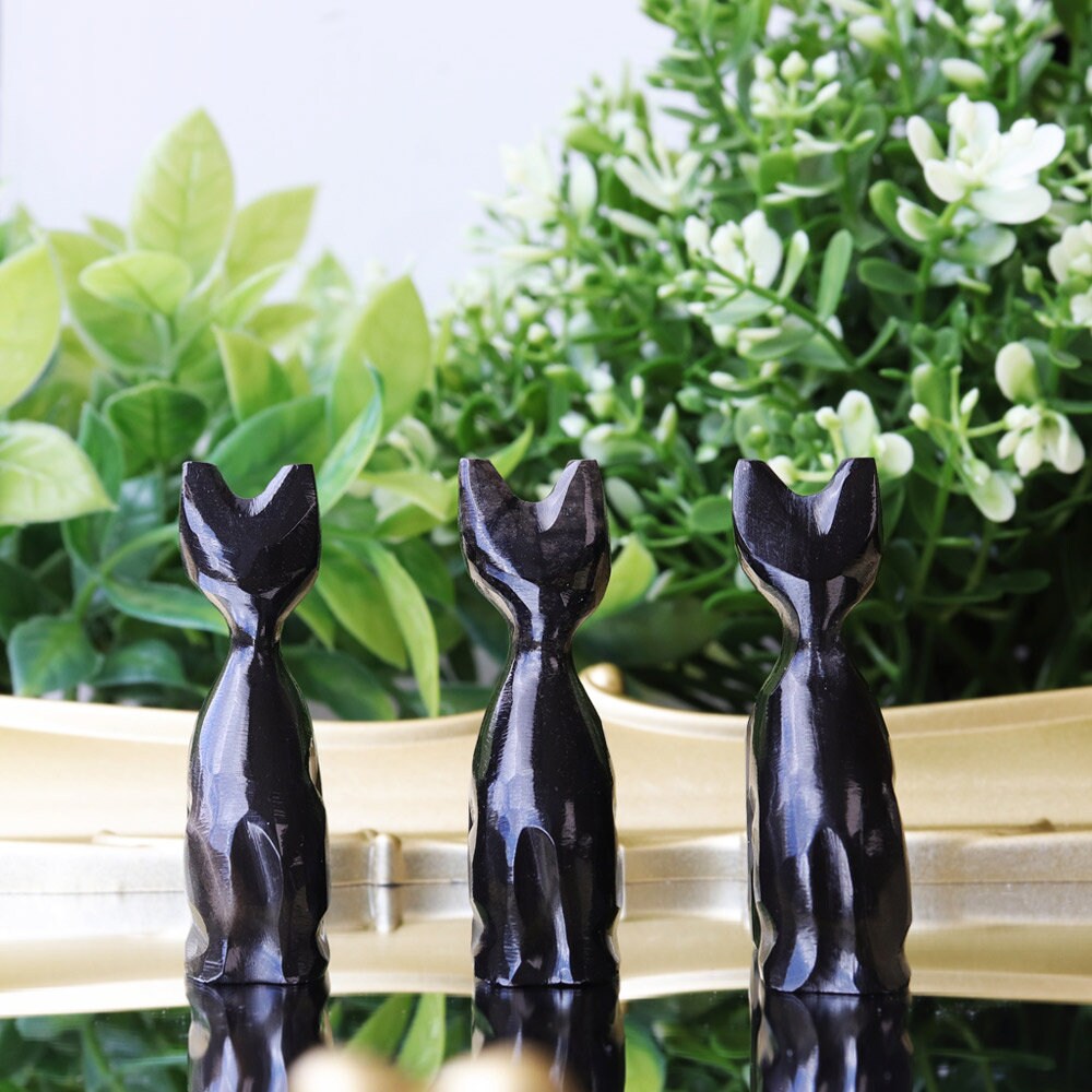 Black Obsidian Cat, Obsidian Polished Crystal, Cat Statue, Ethically Sourced, Black Cat, Wholesale Obsidian Cats