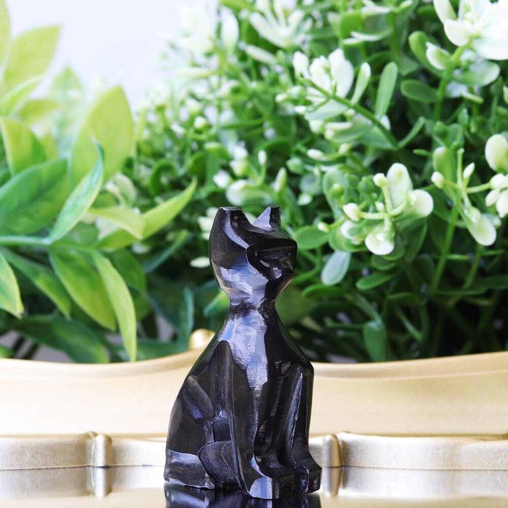 Black Obsidian Cat, Obsidian Polished Crystal, Cat Statue, Ethically Sourced, Black Cat, Wholesale Obsidian Cats