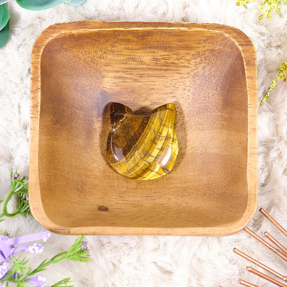 Adorable Crystal Carved Kitty Face, Tigers Eye Gemstone, Grounding Crystal, Animal Statue - SET OF FIVE