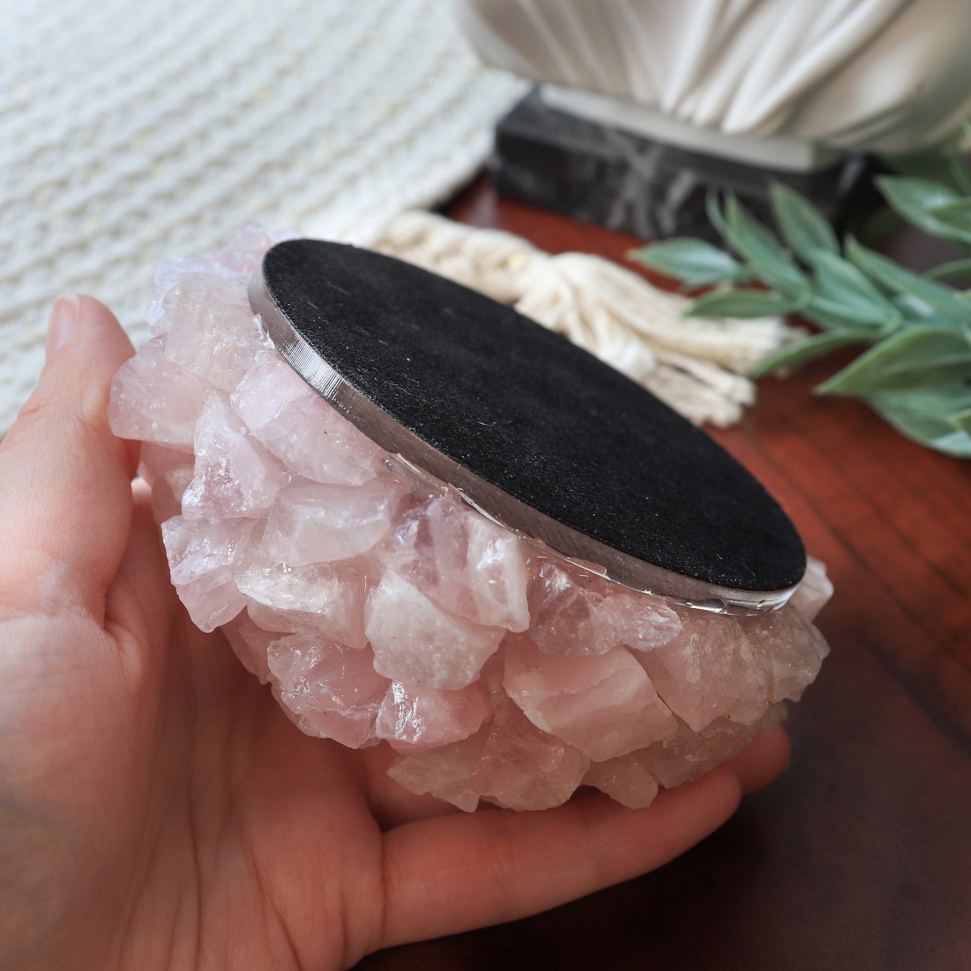 Rose Quartz Lotus Candle holder | Natural Crystal Home Decor