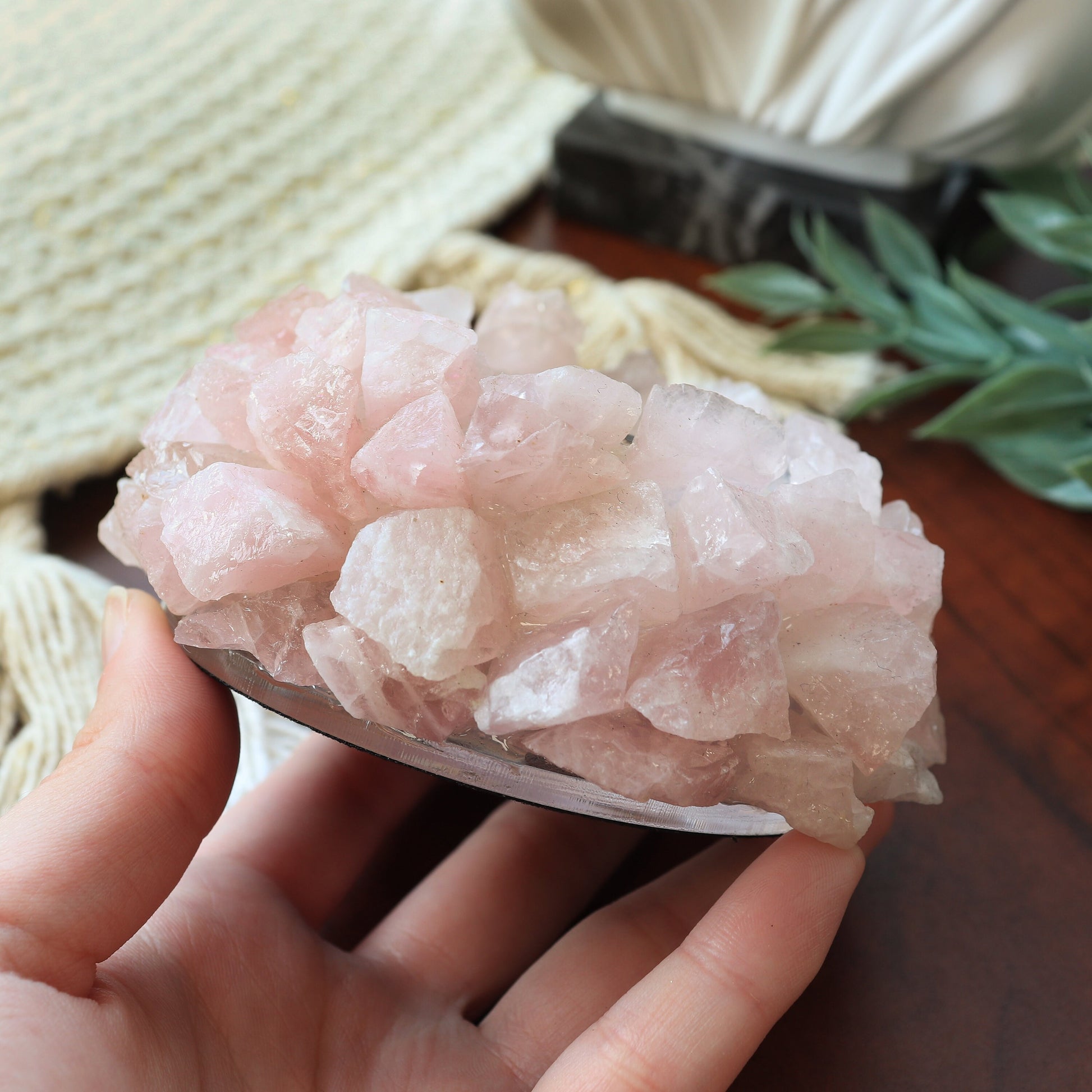 Rose Quartz Lotus Candle holder | Natural Crystal Home Decor